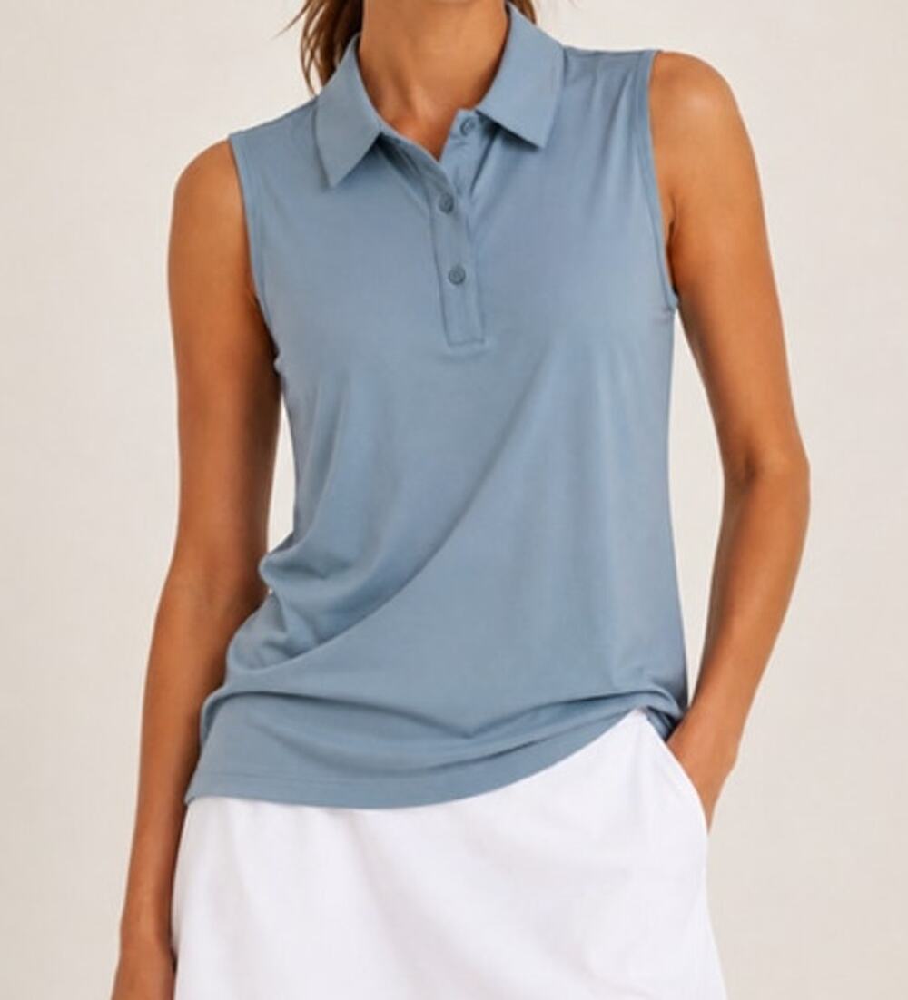 Rhone NWT Course To Court Sleeveless Polo Blue Mist Medium